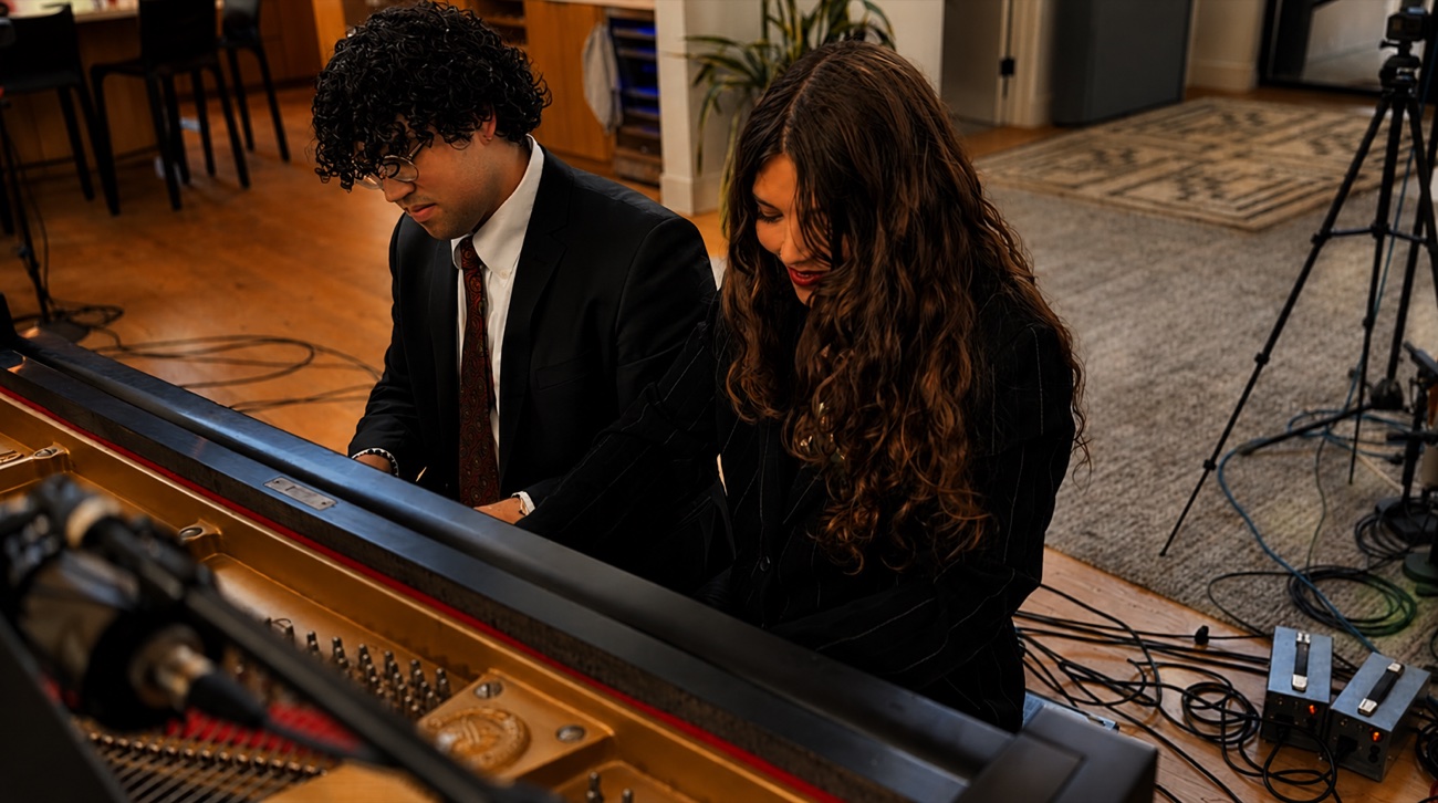 Nico Jones and Carmen Thomassiny at the piano during a studio session
